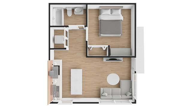 Apartment flat top view 2d render apartment floor plan 2D Floor plan of a home Modern home interior