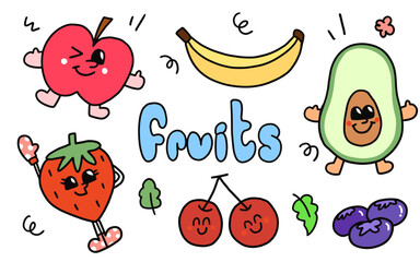 Doodle Hand drawn fruits. isolated elements set