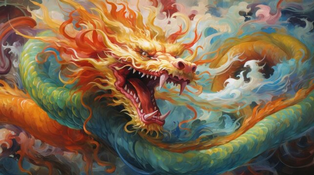 Dragon, dragon symbol, dragon Chinese, is a beautiful Thai and Chinese architecture of shrine, temple. A symbol of good luck ,Chinese New Year celebrations.Generative Ai