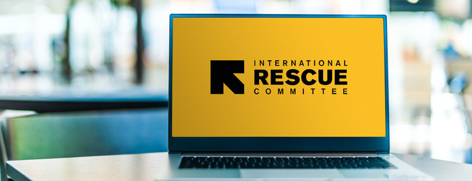 Laptop displaying logo of The International Rescue Committee
