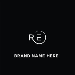 RE R E letter logo design. Initial letter RE linked circle uppercase monogram logo white color. RE logo, R E design. RE, R E