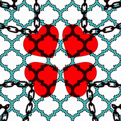 seamless pattern with hearts and geometric print