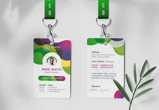 Identity Card Template With Green Abstract Vector Layouts
