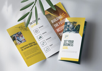 Modern Trifold Brochure Template With Yellow Vector Accents