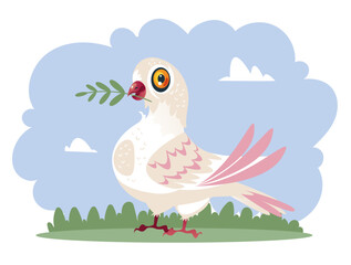 Dove pigeon character symbol of peace concept. Vector flat graphic design illustration