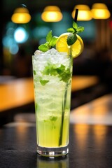 mojito  or virgin mojito long rum drink with fresh mint, lime juice, cane sugar and soda.Generative ai