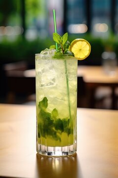 mojito  or virgin mojito long rum drink with fresh mint, lime juice, cane sugar and soda.Generative ai