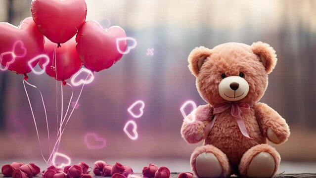 Plush bear with heart, Valentines Day concept