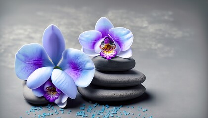 Fototapeta na wymiar purple orchid with gray stones suitable background for wellness
