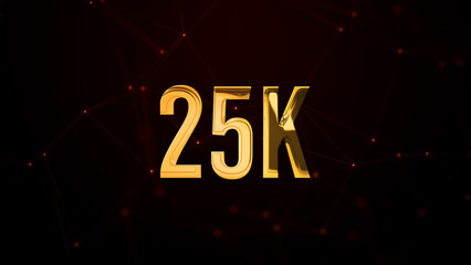 Luxury Digital Shiny Golden Glossy Metal Texture 25K Text Effect On Connected Lines Dots Dark Red Background