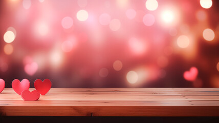 red hearts on wooden table. valentines day