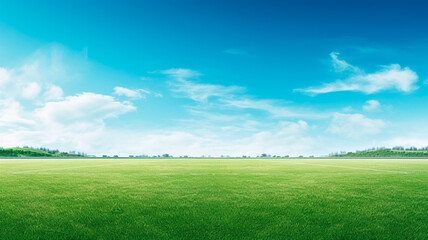 green lawn and grass under the blue sky, natural background