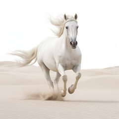 Obraz na płótnie Canvas White horse runs gallop in the desert. 
