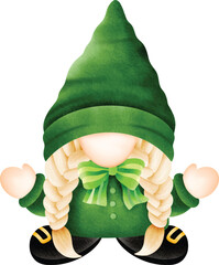Adorable watercolor illustration of a cheerful St. Patrick's Day gnome.