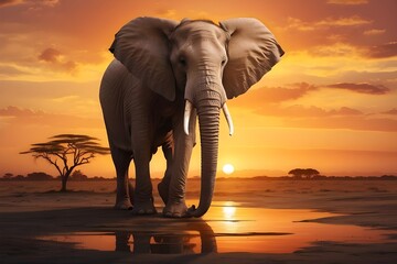 Fototapeta na wymiar elephant and sunset Generative ai