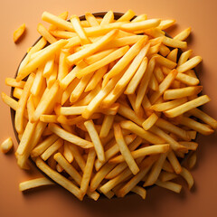 Top view of French fries on pastel background created with Generative Ai