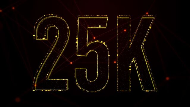 Luxury Digital Shiny Golden Glossy Metal 25K Text Reveal Effect 3D Motion View On Connected Lines Dots Dark Red Background