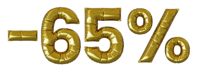 65 % percent foil balloon discount sign,  realistic 3d render, mylar balloon , special price offer