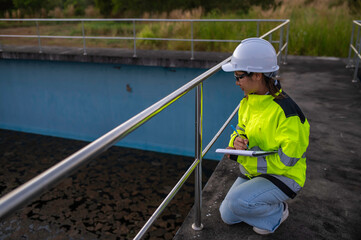 Environmental engineers work at wastewater treatment plants,Water supply engineering working at...