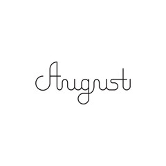 August Month Monoline Outline Lettering. Vector Illustration of Copperplate Calligraphy Style Phrase. Seasonal Summer.
