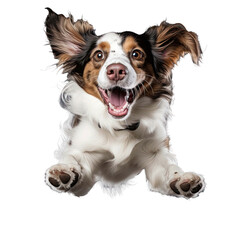  Happy dog jumping, isolated background