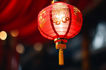 Lucky chinese lantern in china happy new year, red paper chinese lantern, Concept celebration of Chinese new year decoration lantern