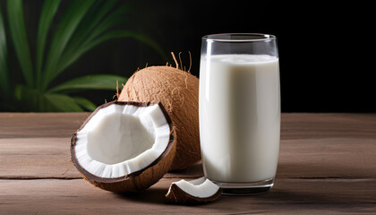 Coconut Beverage - Coconut Milk with Coconut Nut - Generative Ai