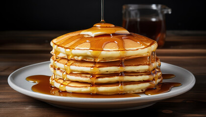 Delicious Pancakes Drizzled with Maple Syrup on a Plate - Generative Ai