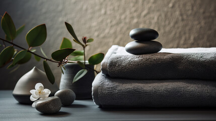 Spa stones and towels.
