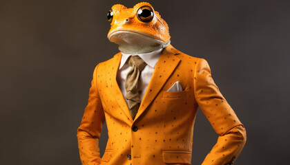Abstract Illustration of a Character in an Orange Suit with a Frog Head - Generative Ai