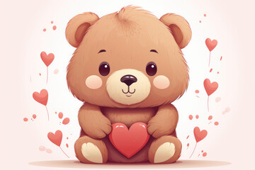 Cute bear with a heart in the style of drawing