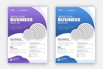 Digital marketing agency flyer set template, modern corporate creative professional and business brochure design, annual report, layout with purple and blue flyer bundle for business promotion