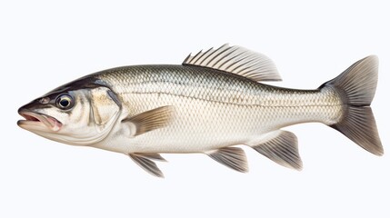 One fresh sea bass fish isolated on white background isolated on white background,. Created using Generative AI Technology - obrazy, fototapety, plakaty
