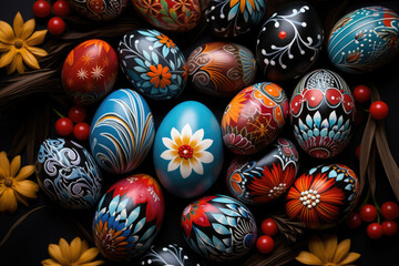 Fototapeta na wymiar Background of Easter colored eggs