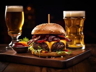 hamburger and beer