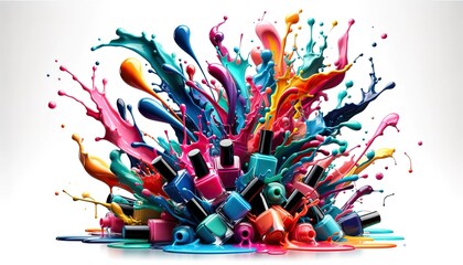 explosion of nail polish colors in a chaotic yet beautiful arrangement - obrazy, fototapety, plakaty