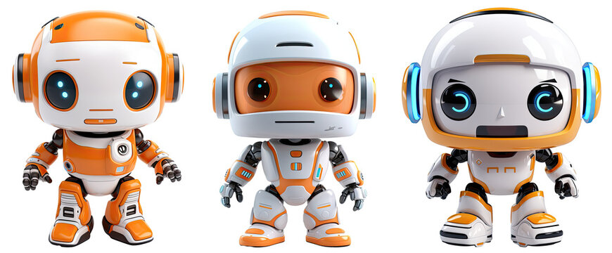 Cute humanoid robot droid - Isolated on transparent background