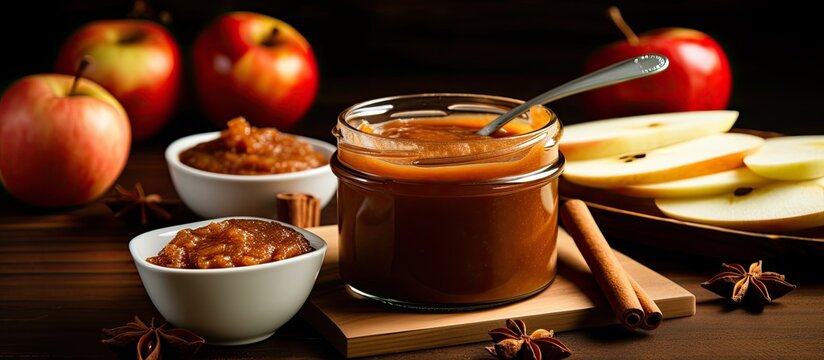 Cinnamon and nutmeg-spiced apple butter made at home.