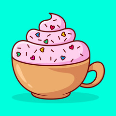 Vector cute Cup of coffee with cream illustration cartoon doodle flat colorful line art vector design isolated object icon
