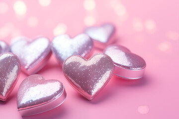 Fototapeta premium Pink hearts on a pink background 