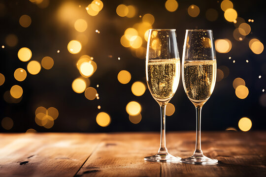 two glasses of champagne on the background celebration new year party