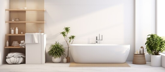 Fototapeta na wymiar Contemporary, lovely bathroom with light white colors.