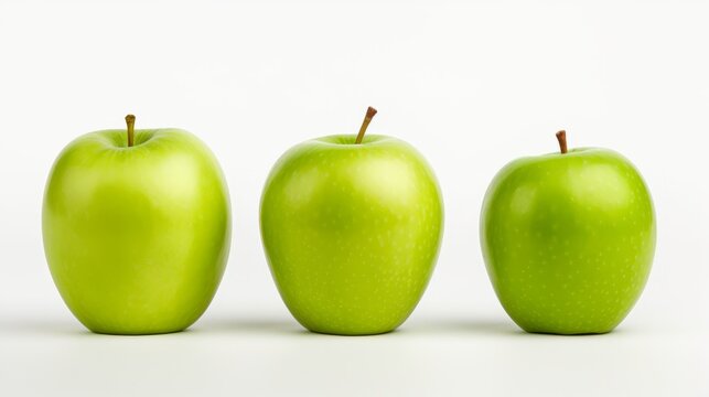 Three stages of apple: just bought ripe green apple, peeled apple and apple core isolated on white background isolated on white background,. Created using Generative AI Technology