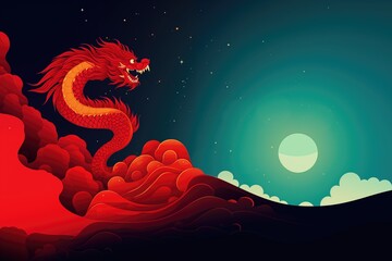 Chinese dragon on the sea background. Majestic Beginnings: Celebrating Chinese New Year - Year of the Dragon or Bali Hindu New Year