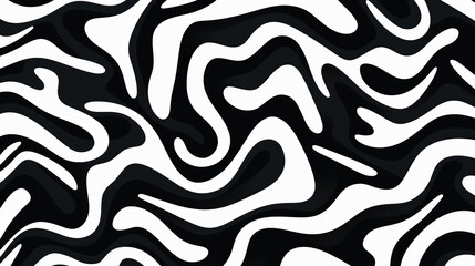 Bold curved lines and squiggles ornament. Wavy and swirled brush strokes vector seamless pattern. Seamless horizontal banner with doodle bold lines. Black and white wallpaper