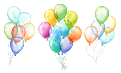 Set of watercolor colorful balloons isolated on white, hand drawn illustration © Ghen