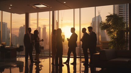 Silhouette group of Business People in Office Building