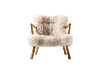 A fur-covered accent chair with maple wood - obrazy, fototapety, plakaty