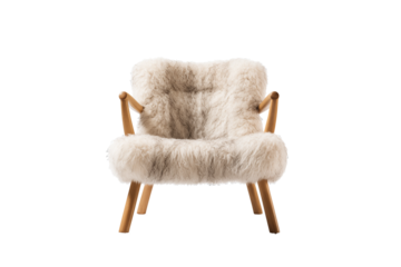 A fur-covered accent chair with maple wood