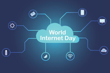 World internet day. Concept with various things related to the internet.  Design Concept with Line and Dots Internet Access Information. Usable for Banner, Poster, Flyer, Greetings Card, or Background